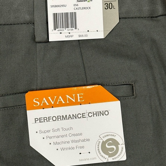 Men's SAVANE 40 x 30 Chino Pants Slacks Gray Straight Fit Cotton Comfort NWT - Picture 8 of 9